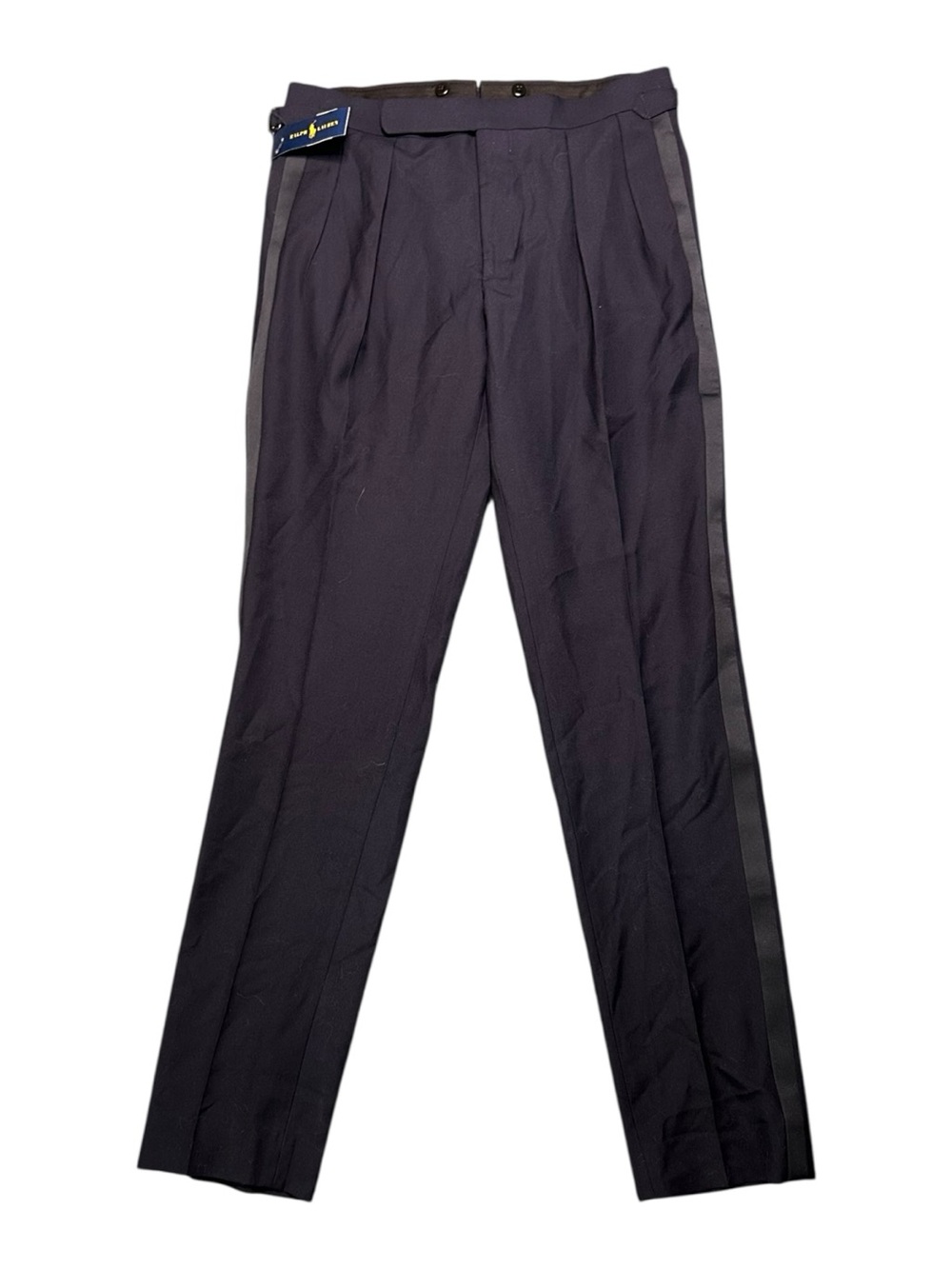 Polo Ralph Lauren Pleated Barathea Tuxedo Trouser Pants 32x33 Blue Made In Italy